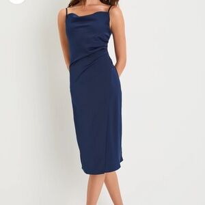 Lulus Navy Satin Midi Dress